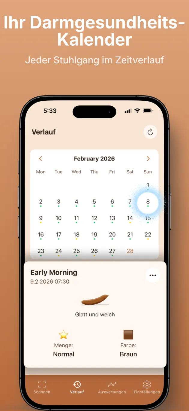 Farbcodierter Darmgesundheits-Kalender mit Verlauf