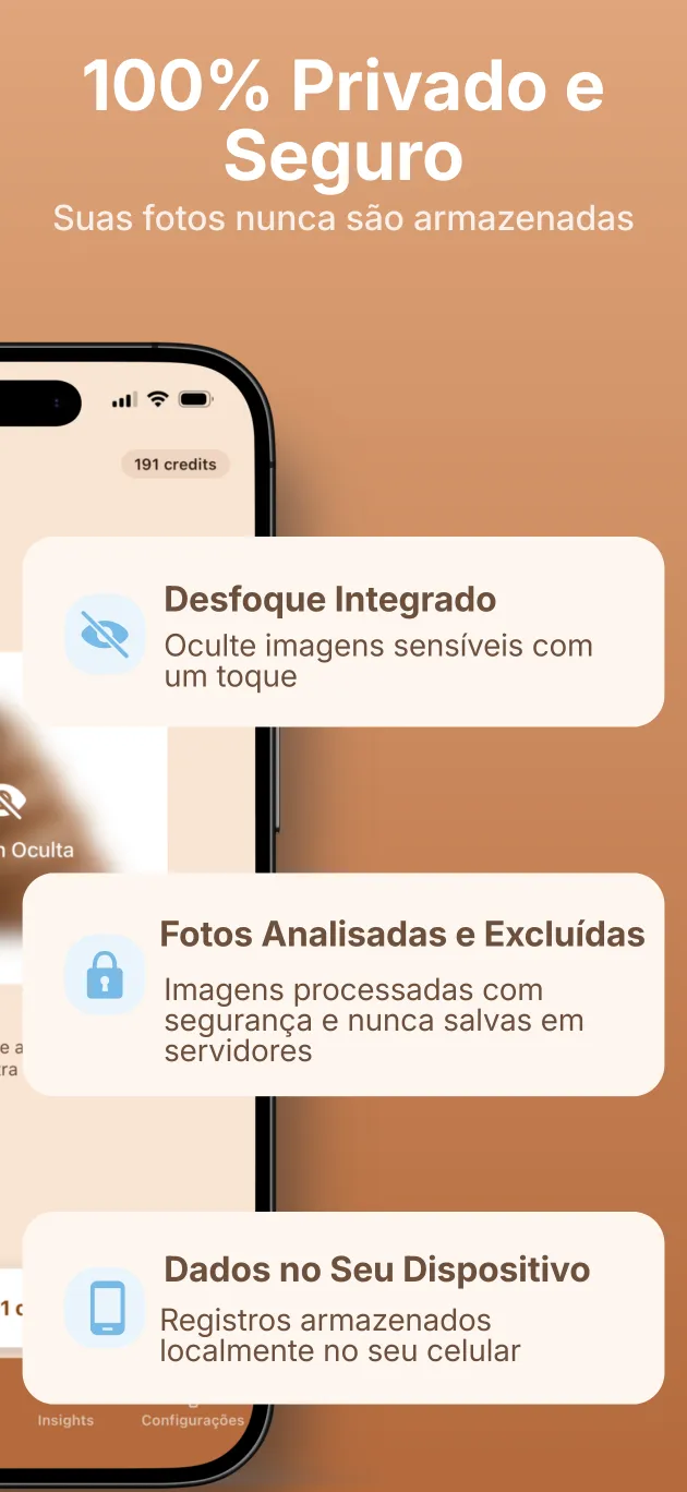 Privacidade: botão de desfoque e armazenamento no aparelho