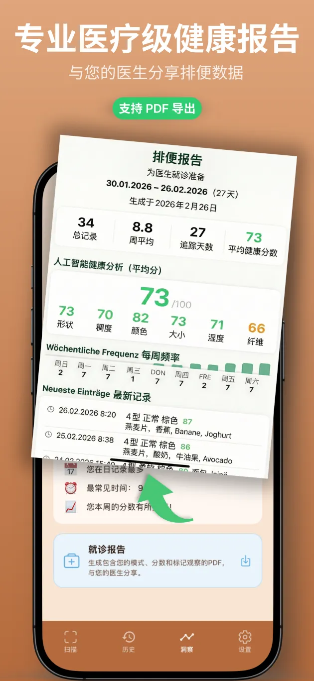 可直接给医生看的排便 PDF 报告
